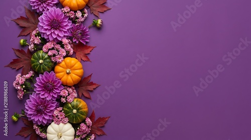 Thanksgiving background typography border with purple flowers