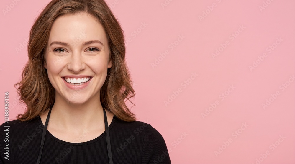 Fototapeta premium White American Makeup Artist Smile Rose Background Copy Space USA