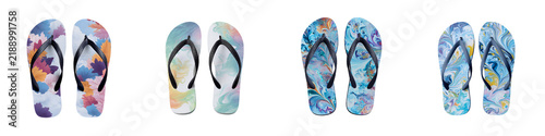 Watercolor Flip Flops Collection: Summer Footwear on White Background