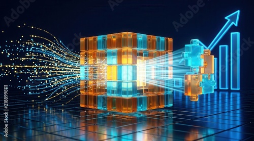 Complex digital data processing and integration driving successful business growth and strategy.