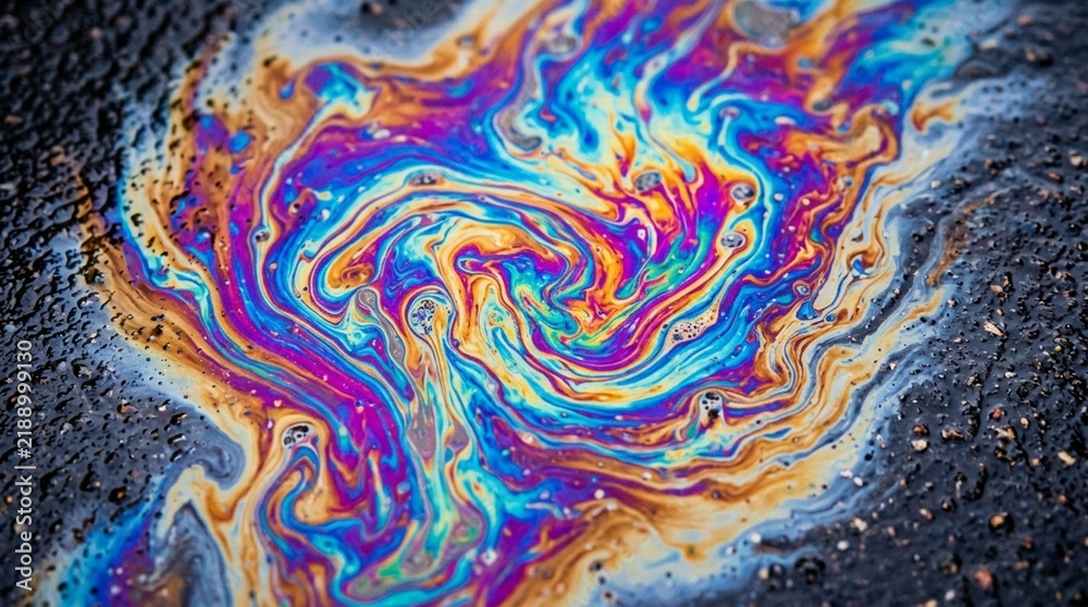 Obraz premium Colorful Oil Slick on Asphalt with Swirling Rainbow Patterns
