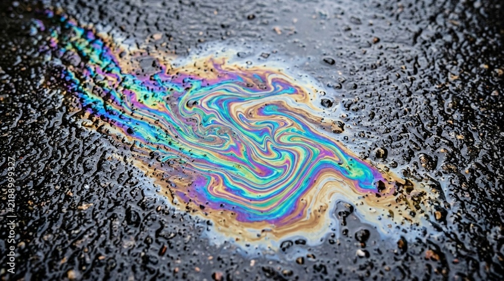 Obraz premium Colorful Oil Spill on Asphalt Road Surface - Abstract Pattern