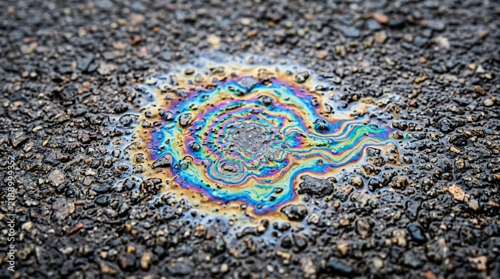 Obraz premium Colorful Oil Spill on Asphalt Road Surface
