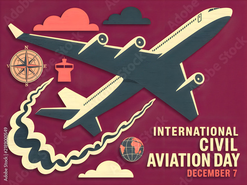 International civil aviation day vintage illustration with airplanes