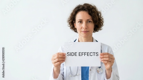 Doctor Holding Sign Warning About Potential Side Effects Of Medication