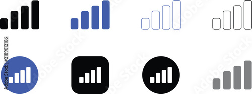 Signal strength level indicators in black blue and white for wireless connectivity display.