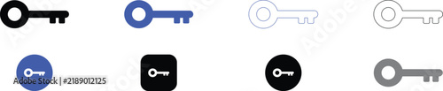 Classic metal key flat vector icon sets for security and access solutions.