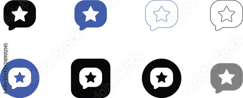 Star rating speech bubble icons in solid colors and outline stroke styles.