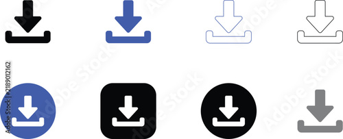 Download icons in various styles and colors for file transfer interface.