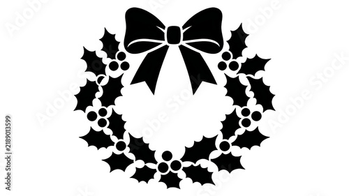 Black and white holiday wreath with decorative bow for festive branding and seasonal marketing materials