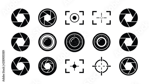 Camera Shutter Aperture and Focus Framing Icon Set, Photography Studio Vector Symbols