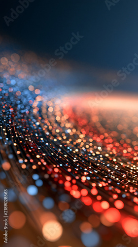 Vertical abstract 3D render of glowing serverless cloud network data stream background