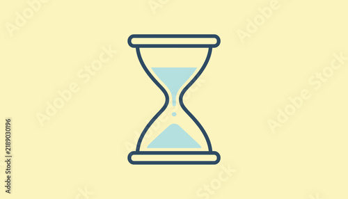 Classic hourglass icon with light blue sand representing time management on a warm yellow background.
