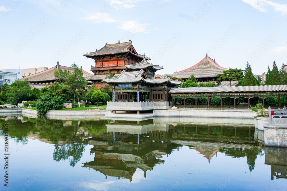 Fototapeta premium Shanhua Temple, Datong - Historic Chinese Architecture with Water Reflection