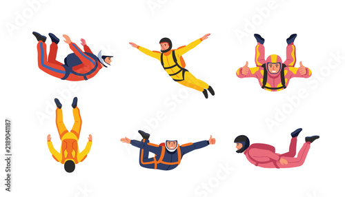 Bild auf Leinwand Skydiver character cartoon collection set with people freefalling in jumpsuits i