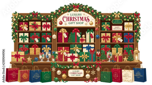 Christmas gift shop display vector