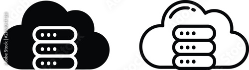 Obraz na plátně Cloud database server storage icon glyph and outline vector graphic symbol, technology data storage concept for cloud computing, web hosting, cybersecurity, and digital services