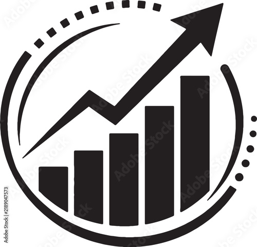 Growth bar chart icon with upward arrow inside circle