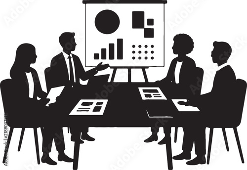 Business team discussing around a meeting table with presentation