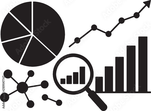 Business analytics icons with growth chart and network