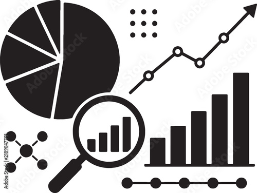 Business analytics icons with pie chart, bar graph and line chart