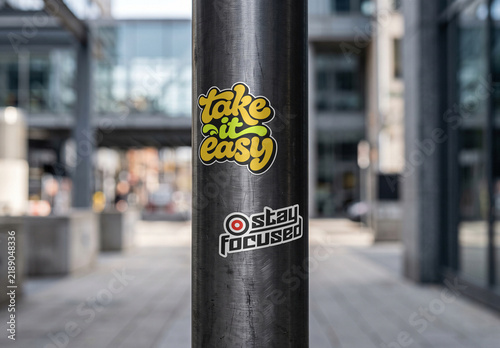 Sticker Mockup on Urban Street Pole