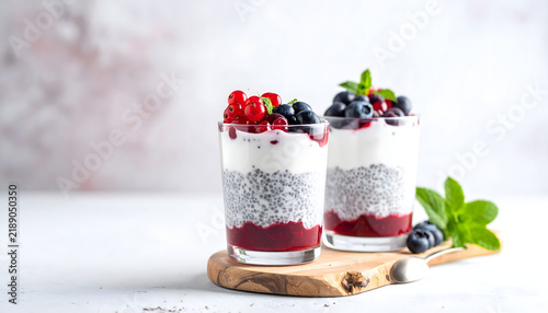 Yogurt and Ice Cream Dessert with Fresh Strawberries and Raspberries in a Bowl for a Delicious Sweet Treat or Healthy Breakfast