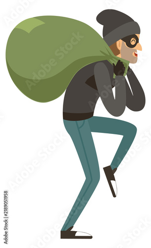 фотографія Happy thief escaping with money bag. Criminal character