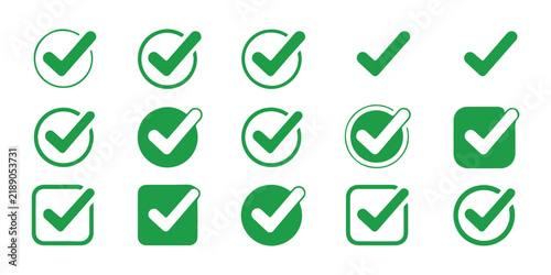 Картината върху платно Green check marks and x marks with circles and squares for confirmation and rejection choices