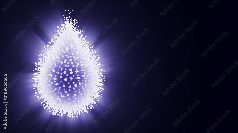 Fototapeta premium Extreme cooling liquid nitrogen drop freezing inside a glowing minimal dark void