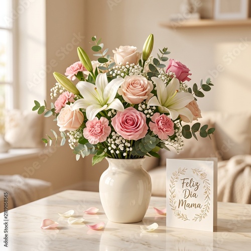 Feliz Dia Mama Card with Flowers in Elegant Vase