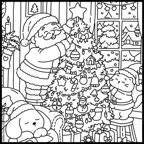 coloring book with funny kids, hand drawn and calligraphy, Coloring book and merry Christmas 2027