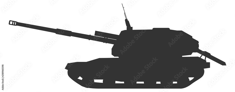 Obraz premium Tank destroyer black silhouette. Army force symbol