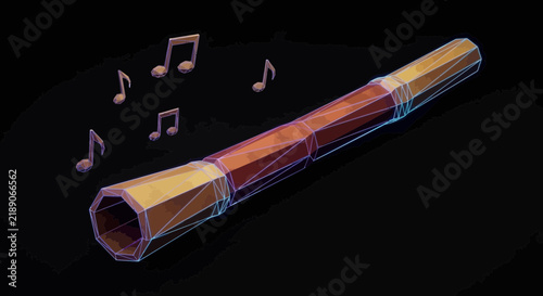 Low poly recorder and musical notes
