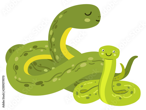 Snake baby with mom. Cute reptile parent and kid