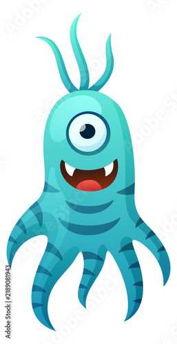 Фотография Funny blue monster. Cartoon alien creature character