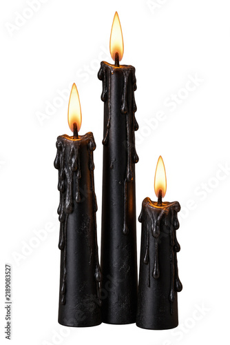 Melting Black Candle Trio on Transparent Background