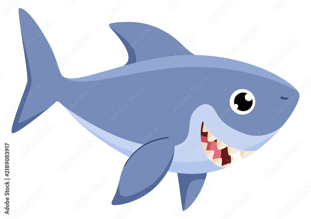 Fototapeta premium Funny shark. Cartoon ocean fauna. Smiling animal