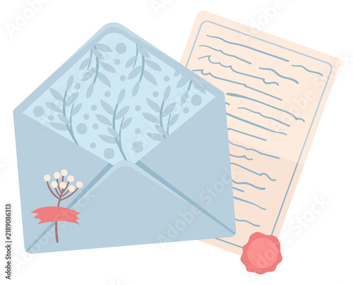 Canvastavla Handwritten letter and paper envelope. Cute mail message