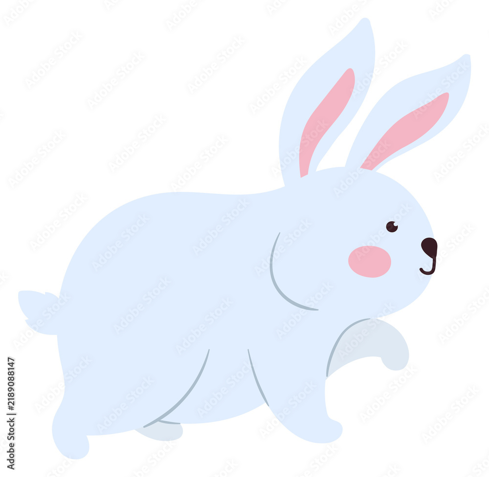 Fototapeta premium Walking bunny. Cute pet. White animal character