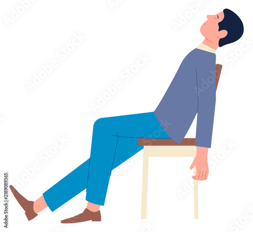 Quadro su tela Man napping on chair. Daydreaming person. Relaxation icon