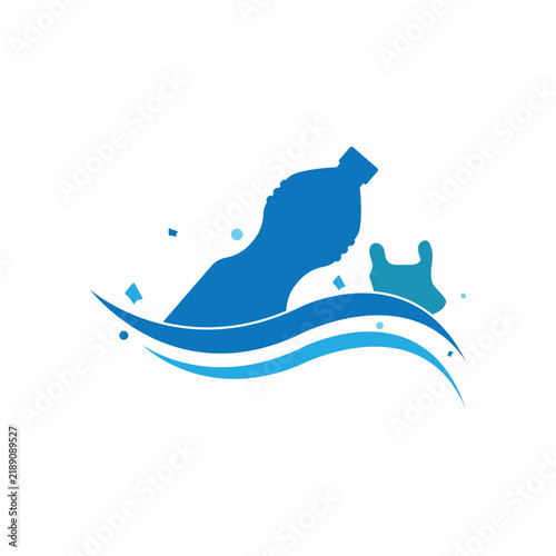  Ocean Wave with Plastic Waste Pollution logo icon