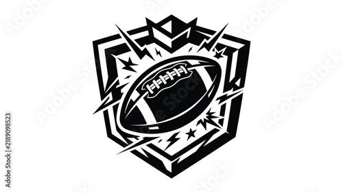 Dynamic football graphic with lightning and shield style frame design