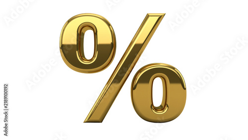 Shiny golden percent symbol, isolated on transparent background