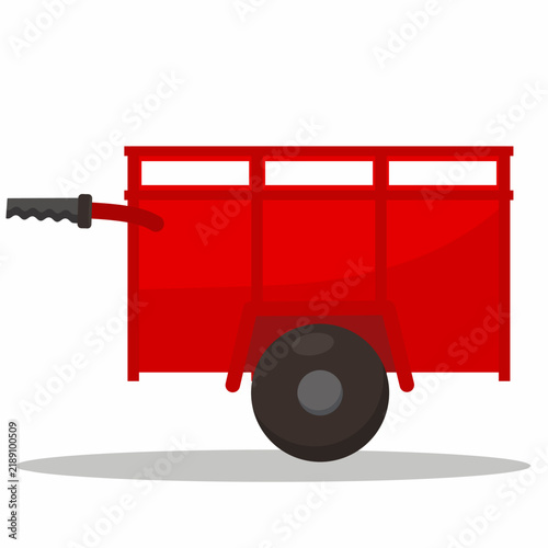 Flat design vector illustration of a red hand cart utility trolley with a single wheel, isolated on white background.