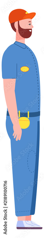 Naklejka premium Technician character side view. Blue uniform worker