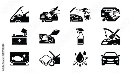 Collection of car maintenance and repair service icons with transparent background