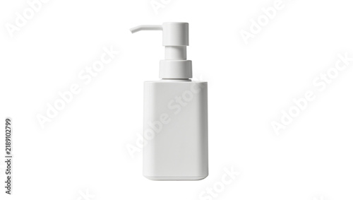 Minimalist white plastic pump dispenser bottle, isolated on transparent background