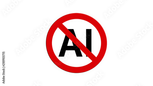 Canvastavla Red prohibition sign with black letters AI inside, isolated on transparent backg