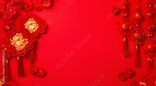 Chinese new year festive background with red decoration
